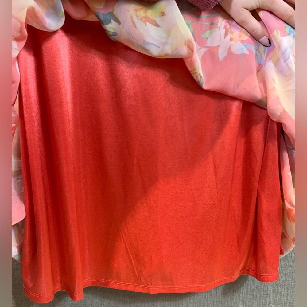 Adrianna Papell Coral Multi Floral Printed Front Twist Midi Chiffon Dress - Picture 7 of 11